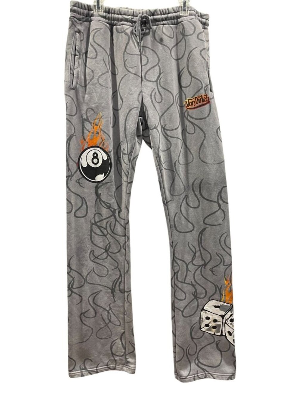 Von Dutch Eight Ball With Dice Sweatpants XL Gray Casual Lounge Y2K Relaxed Fit